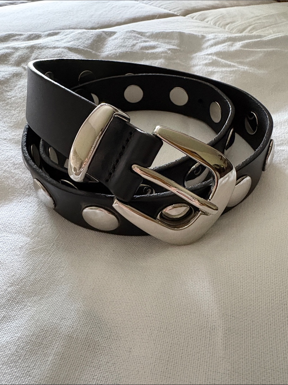 Madewell black leather belt with silver details